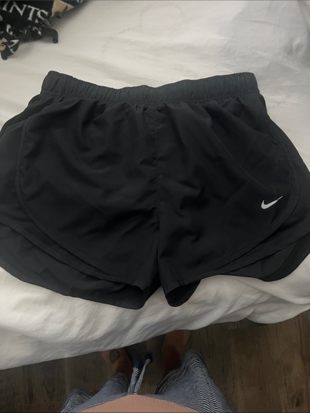 Nike Women's Black Athletic Running Shorts with White Swoosh